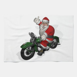 Der Weihnachtsmann auf dem grünen Vintagen Motorra Handtuch