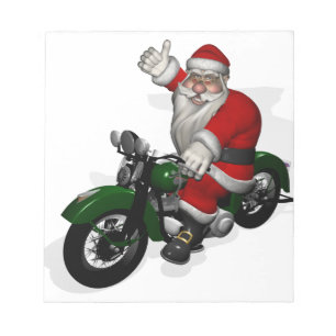 Der Weihnachtsmann auf dem grünen Vintagen Motorra Notizblock