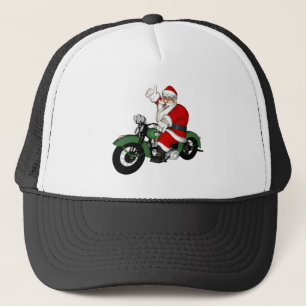 Der Weihnachtsmann auf dem grünen Vintagen Motorra Truckerkappe