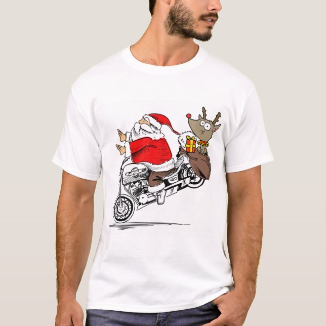 Der Weihnachtsmann auf dem Motorrad Rudolph der Re T-Shirt (Vorderseite)