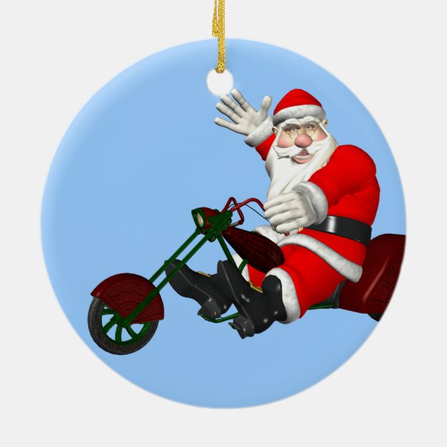 Der Weihnachtsmann auf dem Motortrick Keramikornament (Hinten)