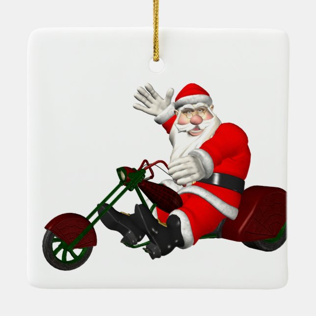 Der Weihnachtsmann auf dem Motortrick Keramikornament (Rückseite)