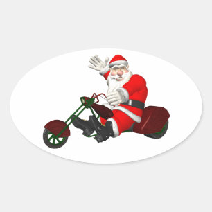 Der Weihnachtsmann auf dem Motortrick Ovaler Aufkleber