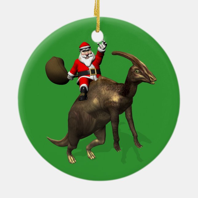 Der Weihnachtsmann auf dem Parasaurolophus Keramik Ornament (Hinten)
