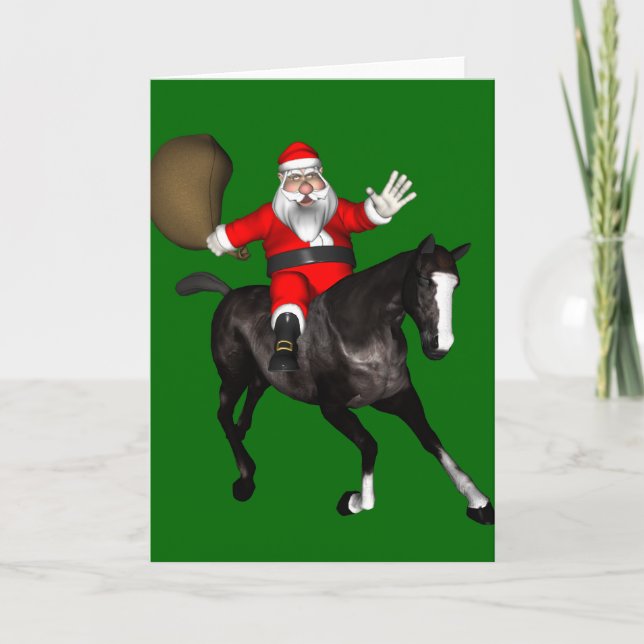 Der Weihnachtsmann auf dem Reiten Feiertagskarte (Vorderseite)