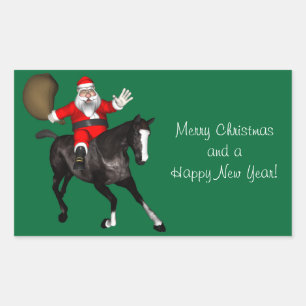 Der Weihnachtsmann auf dem Reiten Rechteckiger Aufkleber