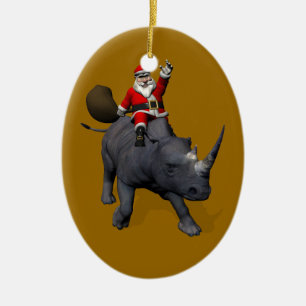Der Weihnachtsmann auf dem Rhinoceros Keramikornament