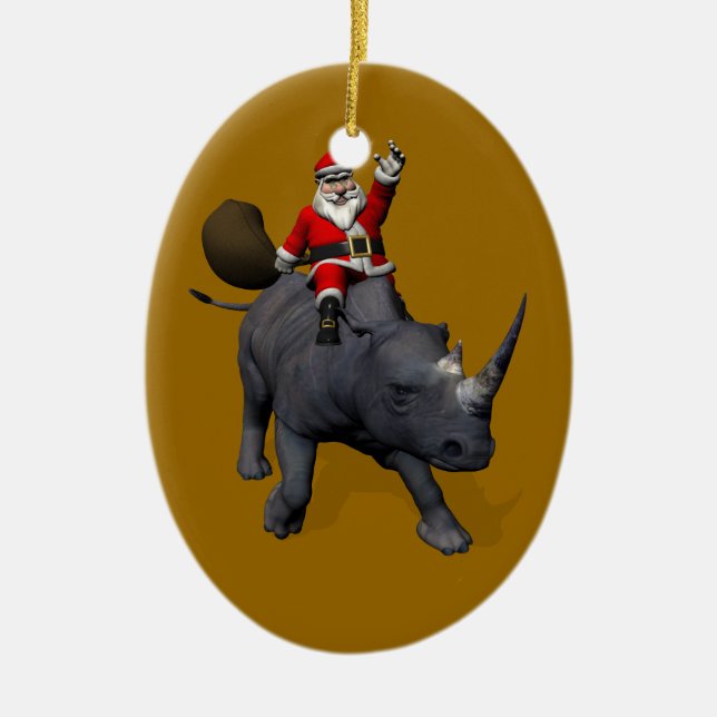 Der Weihnachtsmann auf dem Rhinoceros Keramikornament (Vorne)