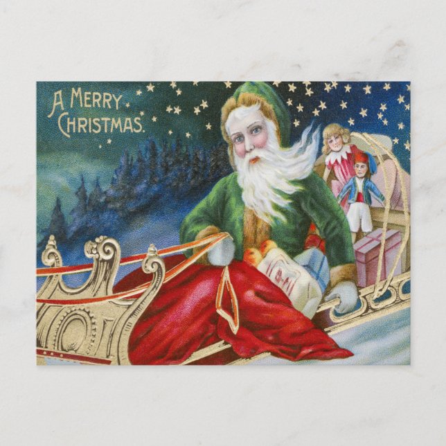 Der Weihnachtsmann auf dem Schlitten Postkarte (Vorderseite)