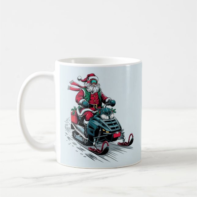 Der Weihnachtsmann auf dem Schneemobil Kaffeetasse (Links)