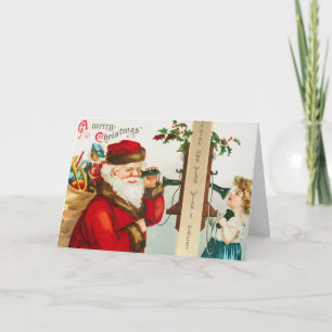 Der Weihnachtsmann auf den Seilhörern, der Kind zu Feiertagskarte