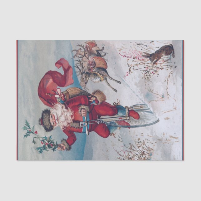 Der Weihnachtsmann auf einem Einradrender direkt d Seidenpapier (Vorderseite)