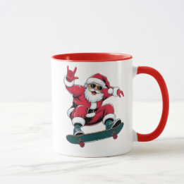 Der Weihnachtsmann auf einem Skateboard Tasse