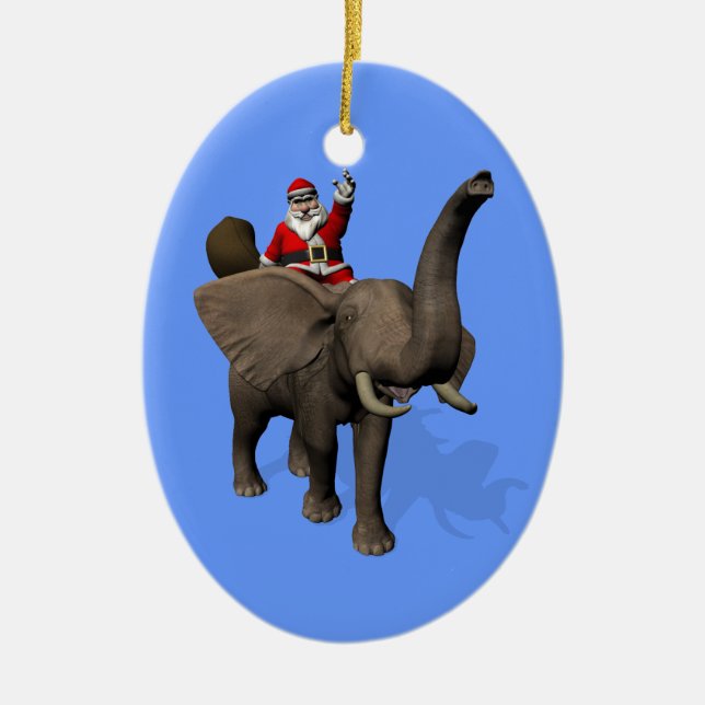 Der Weihnachtsmann auf Elefant reiten Keramikornament (Vorne)