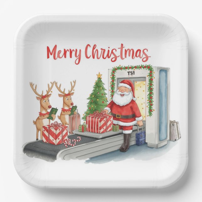 Der Weihnachtsmann begrüßt vom Flughafen Pappteller (Vorderseite)