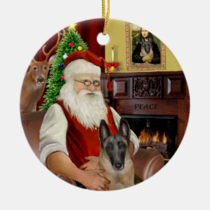 Der Weihnachtsmann - Belgischer Malinois Keramik Ornament