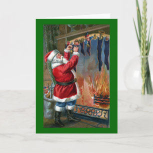 Der Weihnachtsmann beschäftigt Strumpf Feiertagskarte