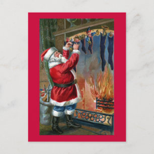 Der Weihnachtsmann beschäftigt Strumpf Feiertagspostkarte