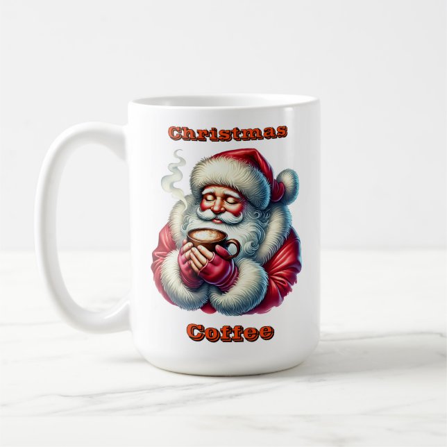 Der Weihnachtsmann erfreut sich an einem gemütlich Kaffeetasse (Links)