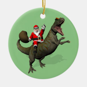 Der Weihnachtsmann fährt auf Allosaurus Keramikornament