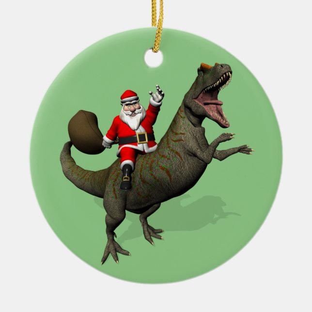 Der Weihnachtsmann fährt auf Allosaurus Keramikornament (Vorne)