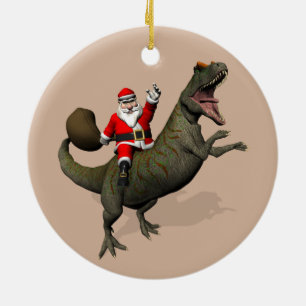 Der Weihnachtsmann fährt auf Allosaurus Keramikornament