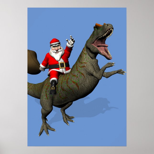 Der Weihnachtsmann fährt auf Allosaurus Poster (Vorne)