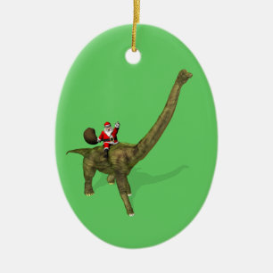 Der Weihnachtsmann fährt auf Brachiosaurus Keramikornament
