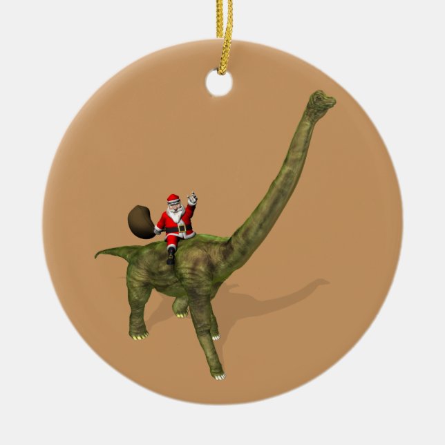 Der Weihnachtsmann fährt auf Brachiosaurus Keramikornament (Vorne)
