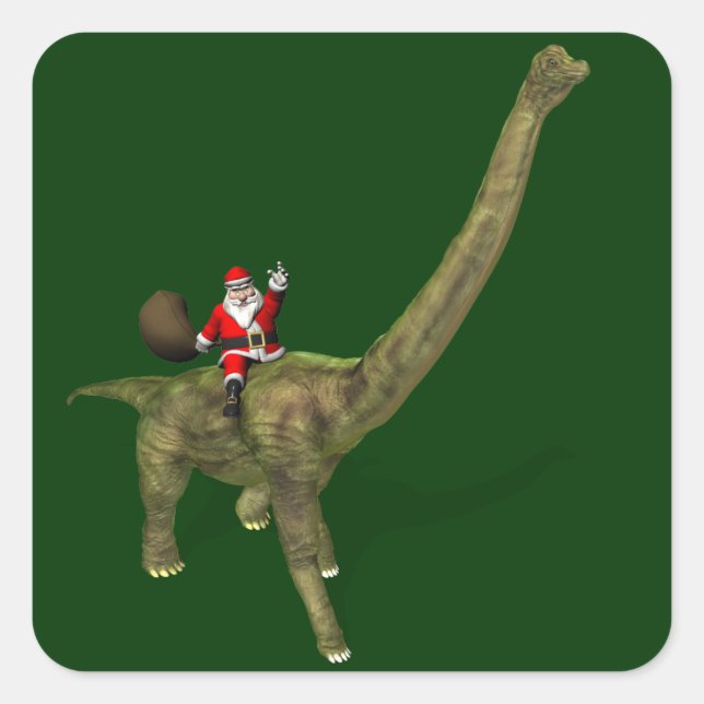 Der Weihnachtsmann fährt auf Brachiosaurus Quadratischer Aufkleber (Vorderseite)