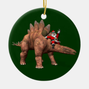 Der Weihnachtsmann fährt auf dem Stegosaurus Keramikornament