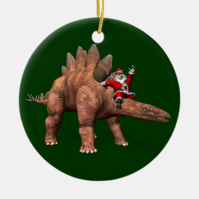 Der Weihnachtsmann fährt auf dem Stegosaurus Keramikornament (Vorne)