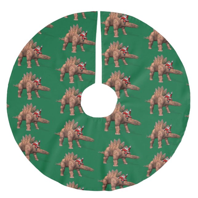Der Weihnachtsmann fährt auf dem Stegosaurus Polyester Weihnachtsbaumdecke (Vorderseite)