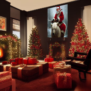 Der Weihnachtsmann fährt auf einem Eisbären   AI A Poster