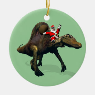 Der Weihnachtsmann fährt auf Spinosaurus Keramikornament