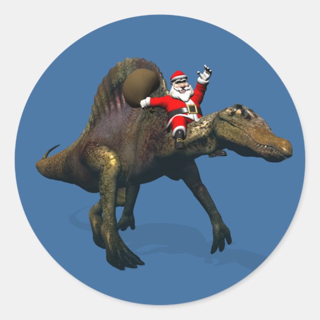 Der Weihnachtsmann fährt auf Spinosaurus Runder Aufkleber (Vorderseite)