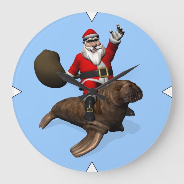 Der Weihnachtsmann fährt auf Walrus Große Wanduhr (Vorderseite)