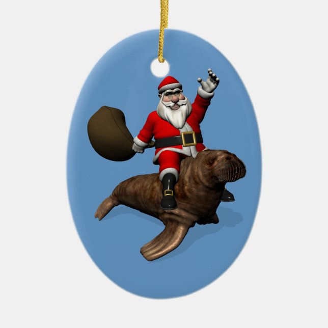 Der Weihnachtsmann fährt auf Walrus Keramikornament (Vorne)