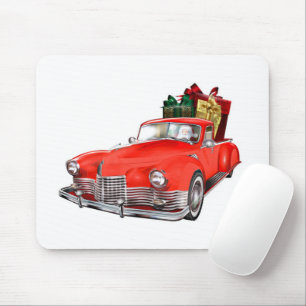 Der Weihnachtsmann fährt ein Retro-Auto mit Beglei Mousepad