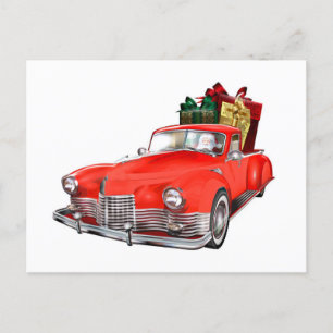 Der Weihnachtsmann fährt ein Retro-Auto mit Beglei Postkarte