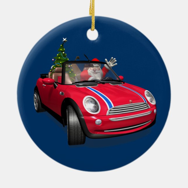 Der Weihnachtsmann fährt eine Mini Keramikornament (Hinten)
