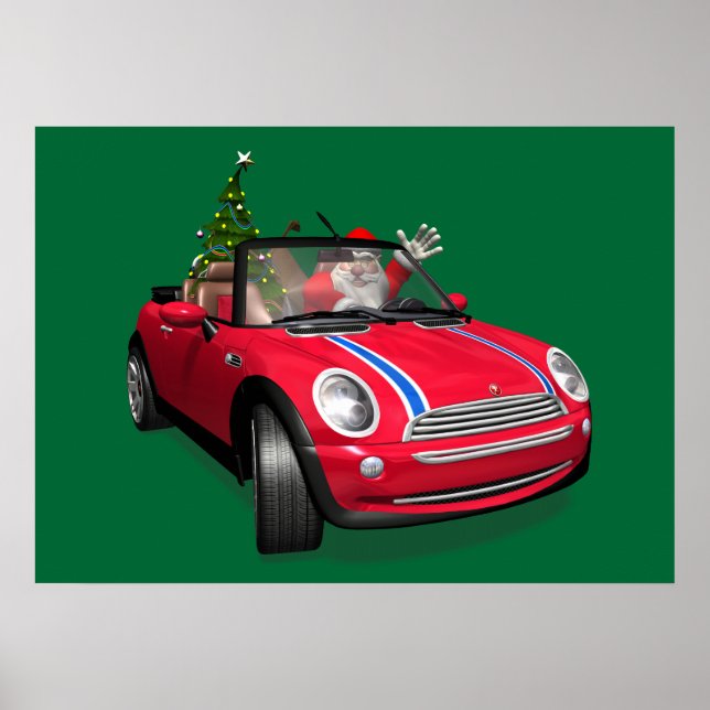 Der Weihnachtsmann fährt eine Mini Poster (Vorne)
