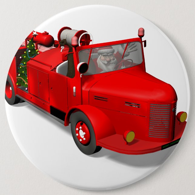 Der Weihnachtsmann fährt einen Feuerzug Button (Vorderseite)