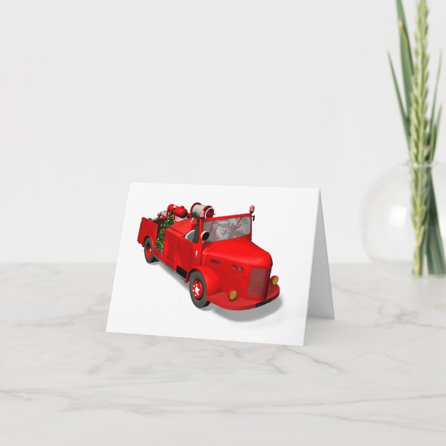 Der Weihnachtsmann fährt einen Feuerzug Feiertagskarte (Vorderseite)