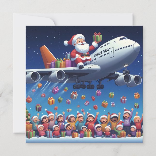 Der Weihnachtsmann fährt mit Jumbo-Jet-Flachkarte (Vorderseite)