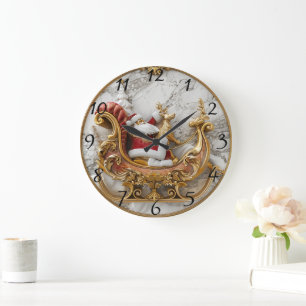 Der Weihnachtsmann fährt mit Rentieren auf Schlitt Große Wanduhr