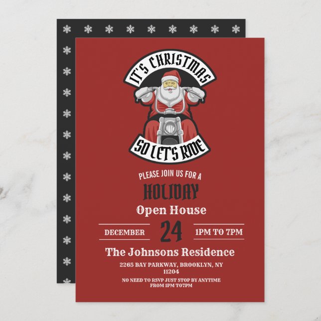 Der Weihnachtsmann fährt Motorrad Einladung (Vorne/Hinten)