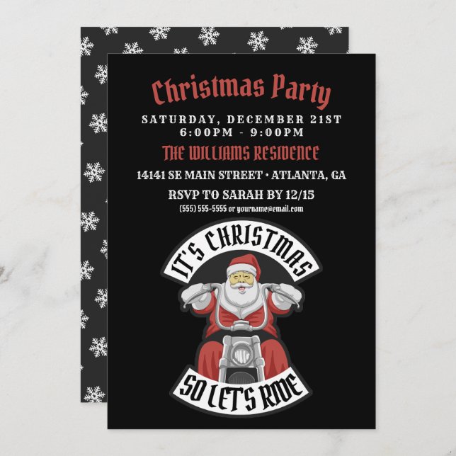 Der Weihnachtsmann fährt Motorrad Einladung (Vorne/Hinten)