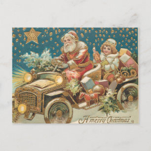 Der Weihnachtsmann fährt Vintage Car in der Weihna Postkarte