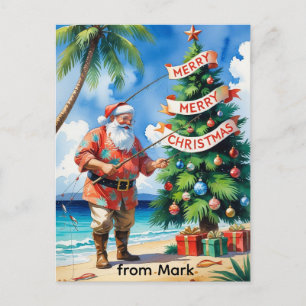 Der Weihnachtsmann fischt am Weihnachtsfeiertag Feiertagspostkarte